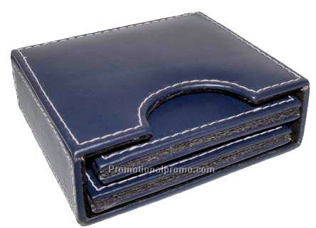 Set 4 Square Coasters Closed Box / 3.75 inches SQUARE / Cowhide Napa / Navy Blue