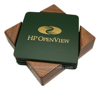 Set of 4 Rubber - Backed Coasters With Walnut Stand