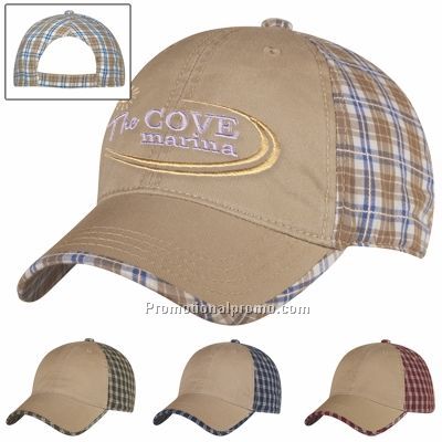 WASHED COTTON PLAID BACK CAP