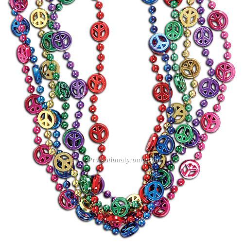 33" Peace Sign Beads Necklace