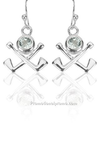 Blue Topaz/Sterling silver crossed club earrings