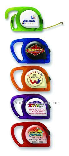 Carabiner clip, plastic tape measure with DOMED logo