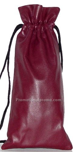 Drawstring Wine Pouch / Stone Wash Cowhide /Red