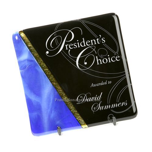 Jeweled Art Glass Plate - Blue, Gold & Ebony