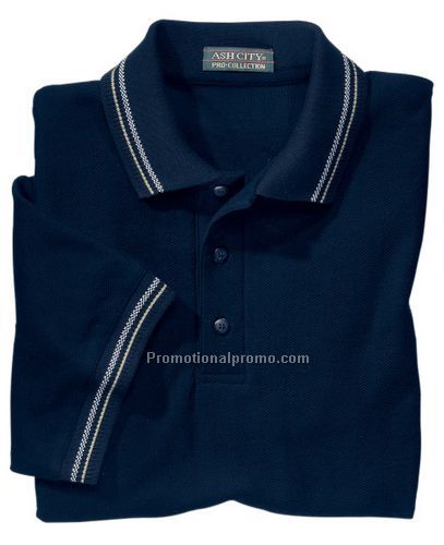 MEN'S HERRINGBONE PIQUE POLO WITH TRI-COLOR JACQUARD TRIM