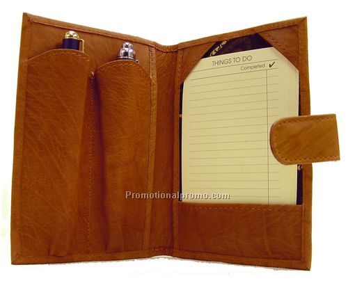 Mini Note Jotter with 2 over-sized Pen-loops / 3x5 inches To Do Pages / Stone Wash Cowhide / Medium Brown