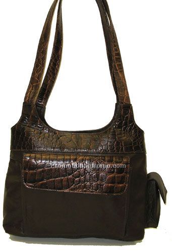 Organizer Bag / Front & Back Organizer / 2 Straps / Croco & / Stone Wash Cowhide / Dark Brown