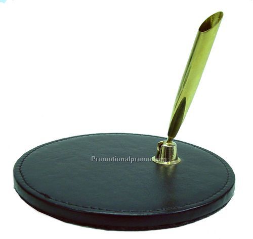 Pen Holder: with Pen / round Base / Cowhide / Black