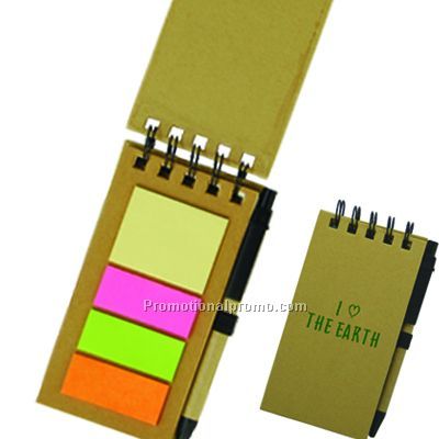 RECYCLED PAPER JOTTER W/STICKY NOTE PADS