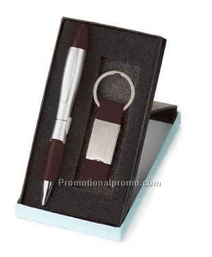 Silver Blossom Pen/Highlighter & Leatherette Key Ring Set - Colorplay