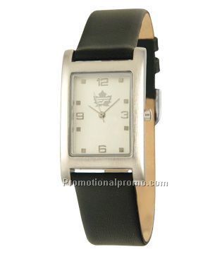 Slender - rectangular watch with leather strap