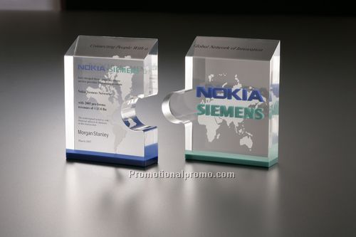 Two Pieces Lucite Embedment Puzzle Award w/ Colored Bottom