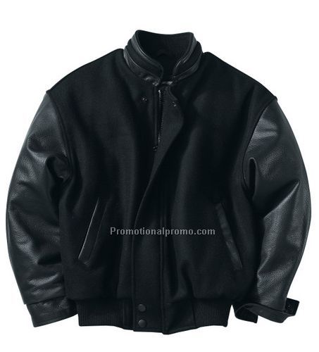 YOUTH MELTON LEATHER JACKET WITH STAND COLLAR