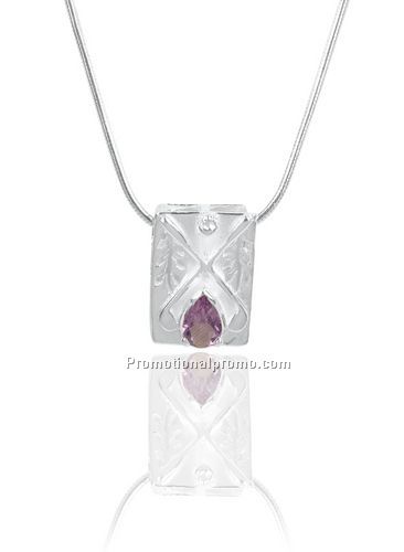 Amethyst/carved sterling silver slider pendant
