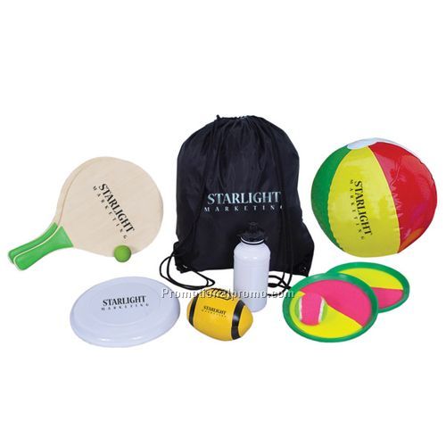 BEACH GAME PACK IN A DRAWSTRING KNAPSACK
