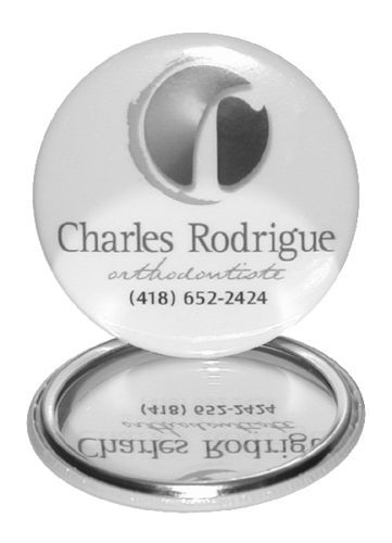 Button 2-1/2" Mirror Back Round - printed Black on white or colored stock paper