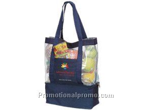 Dual compartment cooler and tote bag - 600d polyester/reinforced pvc
