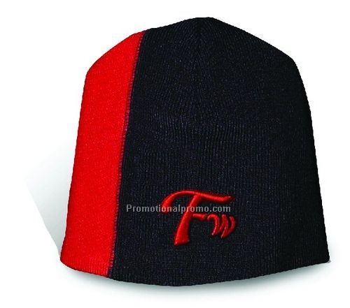 Fine Knit Off Center Two Tone Design Beanie