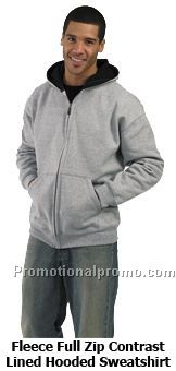 Fleece Full Zip Contrast Lined Hooded Sweatshirt