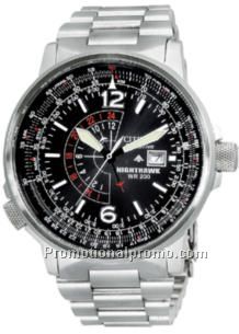 HAWK - Men's Eco-Drive Nighthawk Bracelet Black Dial - Silver Tone