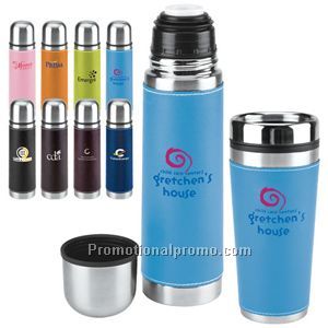 Leatherette Tumbler/Vacuum Bottle Set