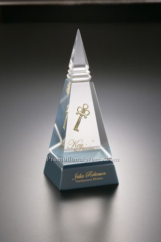 Lucite Embedment Machined Pyramid Award w/1 1/8" Colored Bottom