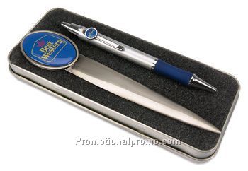 PEN & OPENER SET*, domed full color insert, tin box