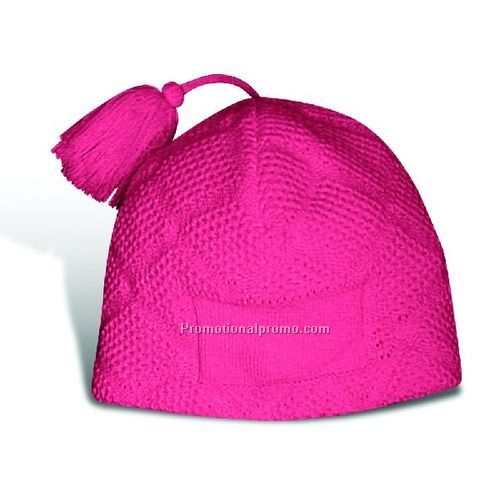 Pom Pom Diamond Knit Beanie with Interior Microfleece Lining