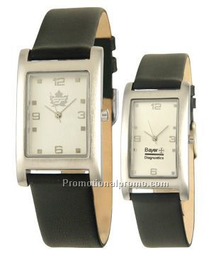 Slender - rectangular watch with leather strap