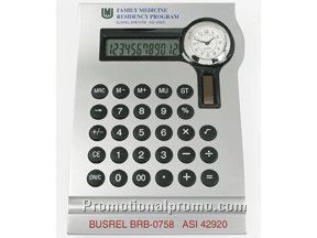 Solar desk 12 digits calculator with analog clock