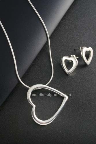 Sterling silver heart on 18" chain with earrings