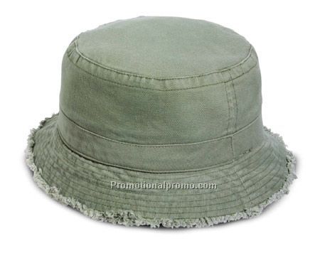 garment washed cotton twill bucket hat / frayed brim