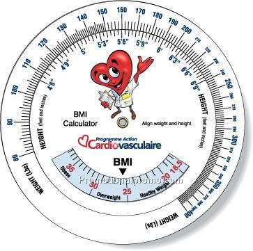 .015 Custom Imprinted White Gloss Vinyl Plastic Wheel Calculator / Body Mass Index