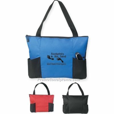 DOUBLE POCKET ZIPPERED TOTE BAG