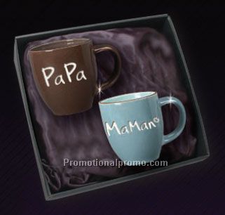 His & Her coffee mug set in bellagio box - Deep Etched
