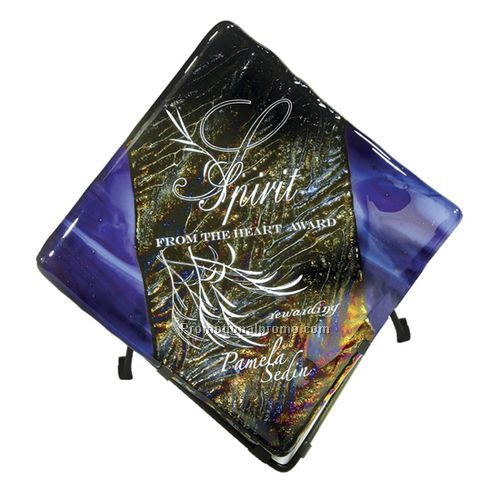 Jeweled Art Glass Plate - Blue & Gold Irid