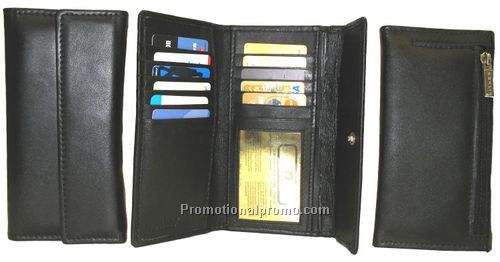 Ladies 7 inches 2-Sided Credit Cards Wallet / Lambskin Napa / Black