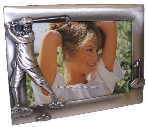 Pewter frame with man statue on side