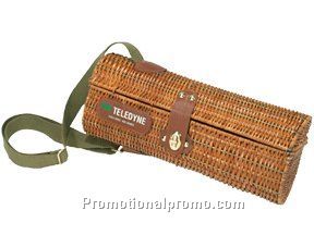 Portable wicker case wine bottle holder