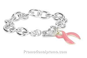 Silver Toggle Bracelet-pink ribbon