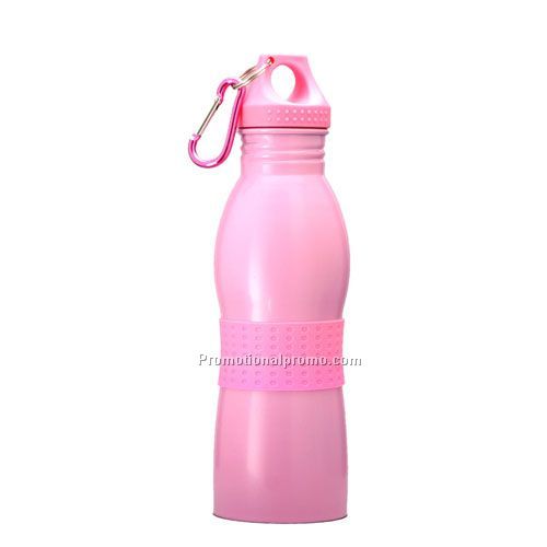 Stainless Steel Water Bottle w/Carabiner Solid Pink,Pink Lid 20oz