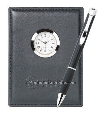 Tenor Ballpoint & Leather Clock Set - Colorplay