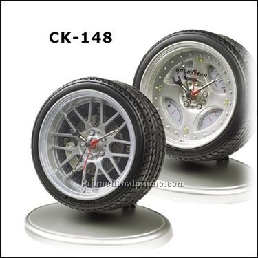 Tire clock with silver base