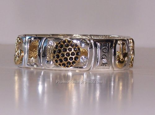 Two-tone golfer's bracelet - I love golf - with crystals - lead free!