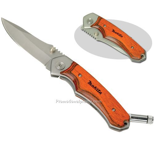Wood Handle Knife w/Light