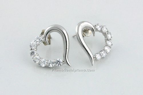14k white gold open heart earrings with cz accents