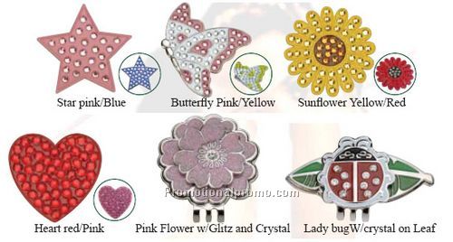 Ball marker with clips in Swaroski Crystal