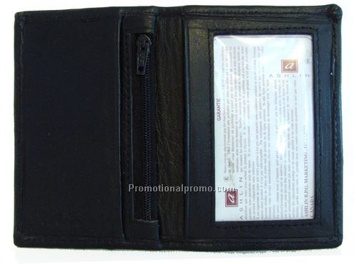 Bi-Fold Credit Card Holder / Zipper / 2 I.D. Pockets / Lambskin Napa / Black