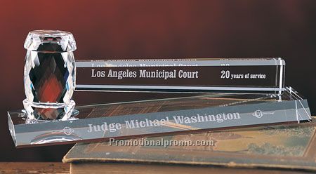 CRYSTAL GAVEL AND BASE 3 1/4