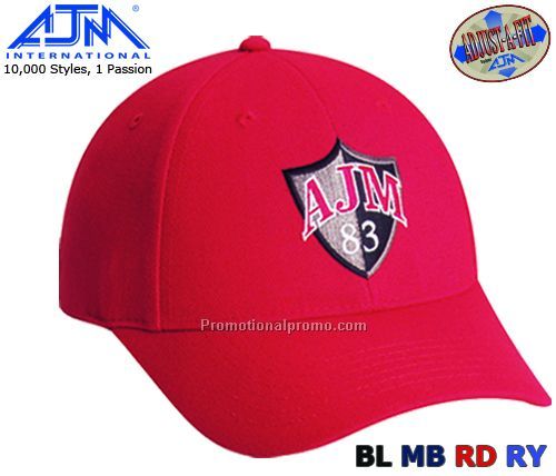 Constructed Contour Adjust-A-Fit Style. Wool Serge/Spandex, 6 Panel Caps